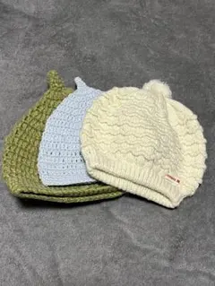 ニット帽 3点セット オフホワイト・ライトブルー・オリーブグリーン