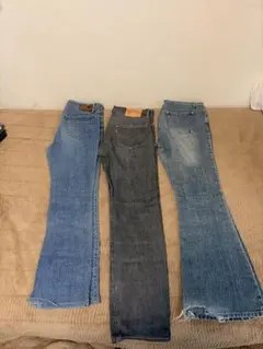 デニムパンツ3点セット（ライトブルー、ダークグレー、ミディアムブルー）