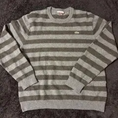 LACOSTE ボーダーニット セーター グレー