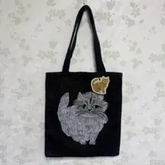 【未使用品】m.m 松尾ミユキ ラクタングルトートバッグ ブラック 黒 猫 ねこのサムネイル