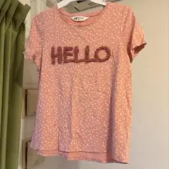 汚れあり ピンク 水玉模様 Tシャツ HELLO