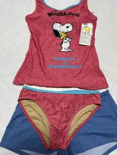 新品未使用タグ付き★SNOOPYスヌーピー★水着３点セット★レッド×ブルー11L
