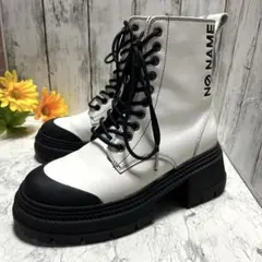 美品✨ノーネーム 厚底サイドジップレースアップブーツ サイドロゴ(37)白のサムネイル