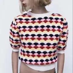 ZARA ザラ　カラフルニット　半袖　春ニット　夏ニット　パフスリーブ