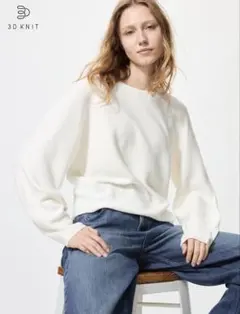 UNIQLO コットンクルーネックボリュームスリーブセーター