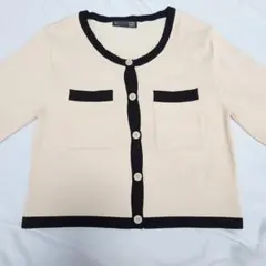 Dazy ベージュ/黒 長袖カーディガン L