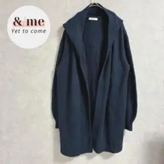 センシード　 フード付きニットカーディガン　ボタンレス　羽織　ウール混　ネイビー