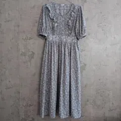 ​アプレジュール 花柄 ロングワンピース ブルーグレー 大きいサイズ LL
