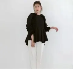 フリルデザイン ブラック 長袖シャツ