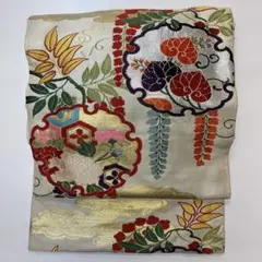 アンティーク 名古屋帯 刺繍 雪の輪 金糸 銀糸 正絹 H225