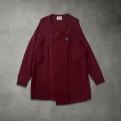 ロングニットカーディガン ボタン留め 厚手 レディース（レッド・FREE）