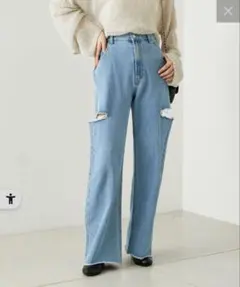 Chico チコ　ダメージワイドデニムパンツ