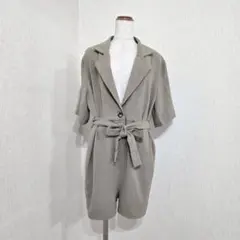 SHAGGIE リボンベルト付きオールインワン ロンパース カーキ系（F）