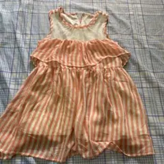 オレンジと白のストライプ ノースリーブワンピース 120センチ　小さめ