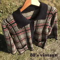 80'svintage チェックシャツカラー厚地カーディガン ボタン前開き