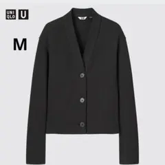 美品 UNIQLO M ブラック スウェット Vネックカーディガン