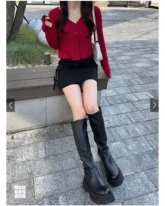 GRL Vネックブークレニットカーディガン 赤 レッド グレイル トレンドカラー