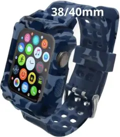アップルウォッチ バンド コンパチブル 38mm 40mm 迷彩 青 ブルー