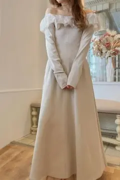 COCO DEAL チュールフリルMIXフレアワンピース ベージュ ココディール