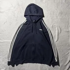 【Y8433】.adidas パーカー　フーディー　サイズ2XL ネイビー