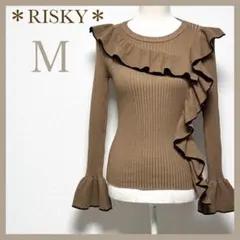 クルーネックフリルニット アシンメトリー リブニット フリル袖 ラッフルフリル