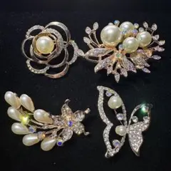 m*a様 ブローチ ラインストーン　パールモチーフ　ピンクゴールドカラー 入学式