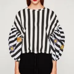 ZARA TRF ザラ　ブラウス　バルーンスリーブ　刺繍　M