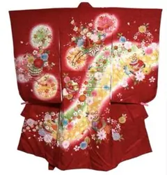 正絹　一つ身着物、長襦袢セット　お宮参りからの仕立て直し　赤