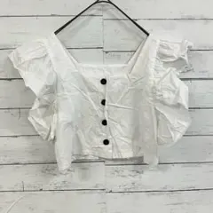 GRL ブラウス M 白 パフ袖 フリル きれいめ レディース 春夏 M