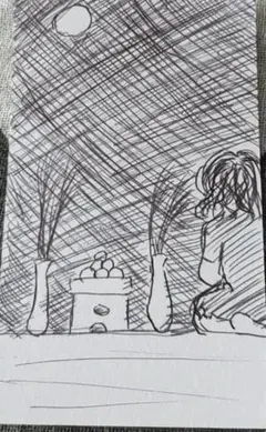 手描きイラスト アナログイラスト お月見