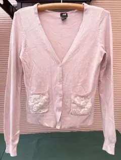 H&M エイチアンドエム ニット カーディガン 長袖 ポケット付き ベビーピンク