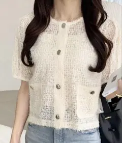 フェザーライクシアーラッセルメタルボタンブラウス