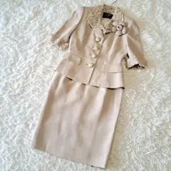 ベラ ベージュ ラメ レース スカートスーツ 38 フォーマル 日本製