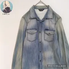 DIESEL　デニムシャツ　ウォッシュ加工　ダメージ　ライトブルー　M相当