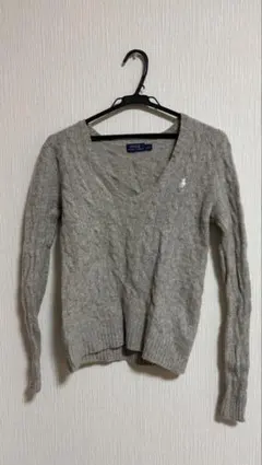 グレー ケーブルニット Vネックセーター ラルフローレン