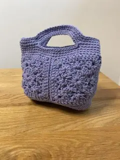 かぎ針編みグラニーバッグ くすみブルー ハンドメイド