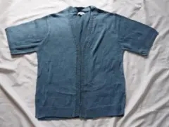 Rocky Monroe リネンコットンニットカーディガン 半袖 ブルー