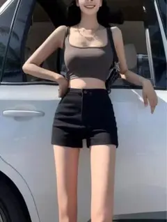 Y2K ブラック ハイウエスト デニムショートパンツ