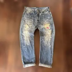 ブルーナボイン　ダメージ加工 ペイント ストレートデニム　耳付きのサムネイル