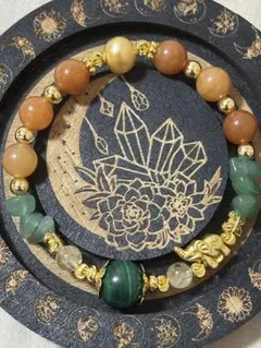 アベンチュリン、マラカイト、シトリン、グリーンストロベリークオーツ ブレスレット