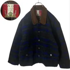 日本製レトロ古着ネイティブ風総柄×襟ブラウン ウールMIXジャケットゆったり