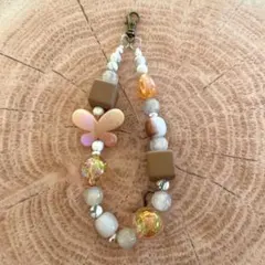 【103】ハンドメイド 蝶モチーフ携帯ストラップ