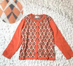 美品　【春カラー】クレージュ　カーディガン　柄　コットン　ピンク　38のサムネイル