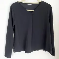 GU 黒色 レース トップス 長袖 Vネック ブラウス Sサイズ