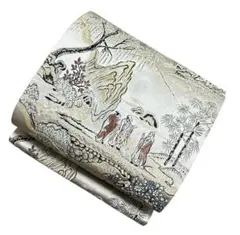 ユ176袋帯 六通柄 レトロ　金糸　唐織人物風景文様　正絹 着物帯　仕立て上り