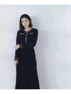 NATURAL BEAUTY BASIC バイカラーポケットニットワンピース