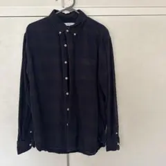 アダムエロペ ダークネイビー チェック柄ネルシャツ