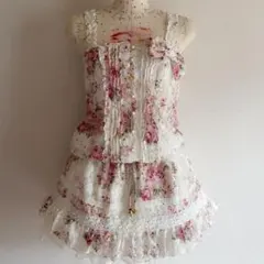 00s 希少 LIZLISA リボン付 総レースフリルキャミワンピ 姫ロリ