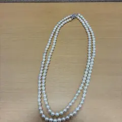 真珠　パール　2連ロングネックレス シルバー刻印留め具付き 約110cm