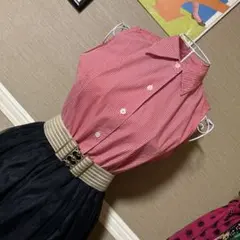 レトロ古着 ギンガムチェック ノースリーブブラウス ヴィンテージ 古着